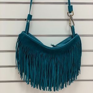 Teal Suede Crossbody Purse with Fringe